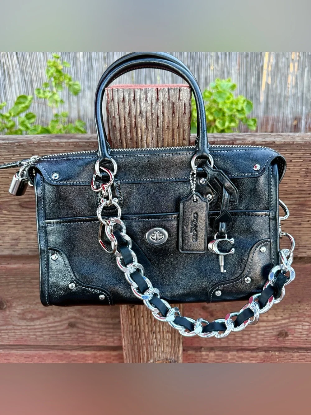 Novelty Strap| Bag Strap| Chunky Silver Metal & Leather Chain Link| Heart Shaped